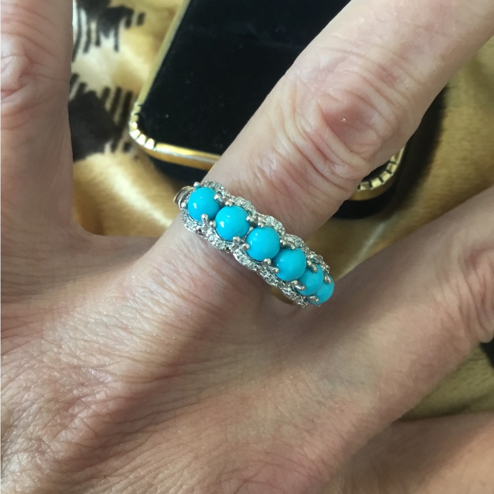 NWOT Sleeping Beauty Turquoise & White Zircon Sterling Silver Ring - Picture 5 of 12